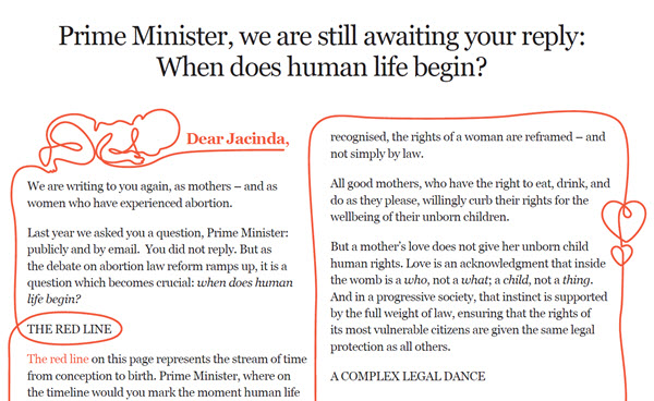 OPEN LETTER: “Dear Jacinda, when does human life begin?”